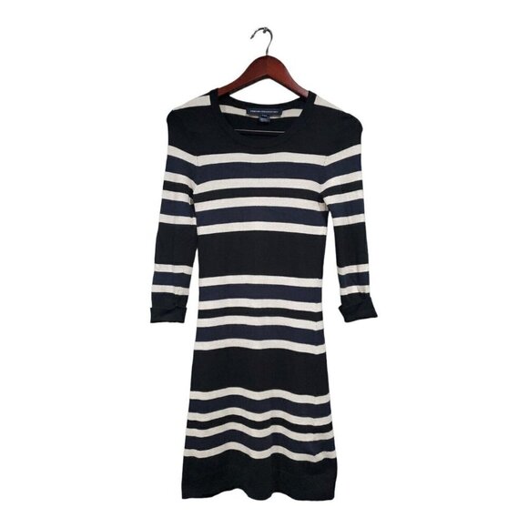 French Connection Women's Bambi Jag Striped Sweater Dress Black Navy Cream Sz 4 - Picture 1 of 12